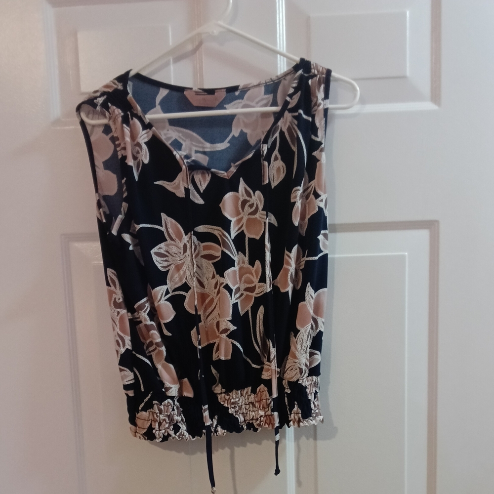 INC International Concepts Black and Cream Floral Blouse